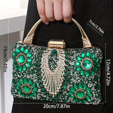 Elegant Floral Rhinestone Clutch with Secure Buckle - Dazzle at Dinners & Galas - Polyester Lined for Durability