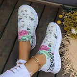 lovefery - White Casual Patchwork Printing Round Mesh Breathable Comfortable Out Door Shoes