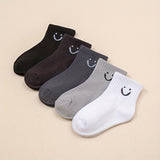 5 Pairs Of Boy's Trendy Cartoon Smile Pattern Crew Socks, Breathable Comfy Casual Style Unisex Socks For Kids Outdoor All Seasons Wearing