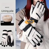 Outdoor Ski Sport Down Gloves Elastic Knit Cuff Zipper Gloves Autumn Winter Thick Warm Coldproof Non-slip Gloves