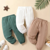 3pcs Super Soft Comfy 100% Cotton Muslin Pants Set - Elastic Waist, Breathable, Gentle on Skin, Casual Wear for Baby Boys and Girls - Perfect for All Seasons