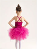 Brief Sleeveless Slingback Tutu Dress for Girls - Vibrant Solid Color, Puffy, Flared, Slim Fit, Medium Stretch, Hand Washable, All-Season Ballet Dance Wear