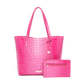 Crocodile Embossed Tote Bag Set, Elegant Shoulder Bag With Clutch Purse, Women's Office & Work Handbag