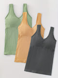 3pcs, Women's Solid Color Inner Casual Bottoming Beautiful Back Top Push-up Sleeveless Camisole With Chest Pads