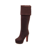 Faux Suede Over The Knee Block Heel Boots