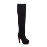 Faux Suede Over The Knee Block Heel Boots