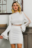 White Lace Crochet Blouse Skirt 2-Piece Coord Set