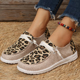 Women's Leopard Print Loafers, Colorblock Lace Up Flat Canvas Shoes, Casual Slip On Shoes