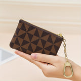 Mini Geometric Pattern Coin Purse, Zipper Clutch Carry On Bag With Keychain, PU Leather Wallet