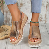 lovefery - Gold Casual Hollowed Out Patchwork Fish Mouth Out Door Wedges Shoes (Heel Height 1.97in)