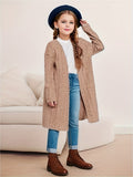 Chic & Cozy Girls' Long Knit Cardigan - Durable, Easy-Care & High-Stretch Fabric, Perfect for Spring/Fall, Versatile Casual Style