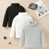 3pcs Cozy Kid's Solid Turtleneck Knit Sweater - Soft Long Sleeve Top for Boys, Perfect for Fall and Winter, Great Gift Idea for Kids