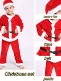 Boy's Creative Christmas Santa Outfit, Christmas Hat + Long Sleeve Top + Belt + Pants Four-Piece Set, Suitable For Stage Performance, Halloween And Carnival Party