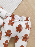 Baby Toddler Christmas Cute Gingerbread Cartoon Print Casual Outfits - 2pcs Sweatshirt Trousers Set