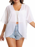 Plus Size V-Neck Batwing Blouse - Semi-Sheer, Three Quarter Sleeve, Casual Shirting for Weekend - Polyester, Regular Fit, Middle East Style