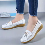 Womens Low Wedge Loafers - Lightweight & Anti-slip Slip-Ons - Comfortable Soft Sole Solid Color Flats for Everyday Style