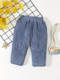 Baby Boys, 100% Pure Cotton, All-match Corduroy Pants, Autumn And Winter Stylish Cotton Patched Casual Carrot Shape Pants