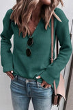 V-Neck Long Sleeve Solid Knit Sweater