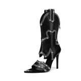 FancyQueen Peep Toe Booties Women Western Rhinestone Embellished Sexy Stiletto Fashion High Heel Elegance