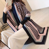 Elegant Houndstooth Scarf Stylish Thick Warm Fringe Shawl Women's Autumn Winter Windproof Inelastic Large Scarf