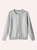 Girls Charming Preppy Cotton Cardigan - Long Sleeve Button Crew Neck Sweater - Solid School Uniform - Soft Knit, Versatile & Durable for Daily Wear