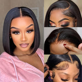 Straight Bob Wig Human Hair 13x4 HD Transparent Lace Front Wigs Human Hair 12 Inch 150% Short Bob Wigs for Women Glueless Bob Lace Front Wigs Human Hair Pre Plucked Natural Color