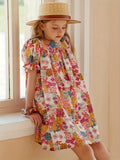 Girls Charming Mixed Floral Loose Dress - Flowy & Comfortable Casual Wear for Summer Holidays, Perfect Gift Idea for Parties & Vacations