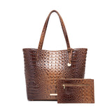 Crocodile Embossed Tote Bag Set, Elegant Shoulder Bag With Clutch Purse, Women's Office & Work Handbag