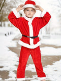 Boy's Creative Christmas Santa Outfit, Christmas Hat + Long Sleeve Top + Belt + Pants Four-Piece Set, Suitable For Stage Performance, Halloween And Carnival Party