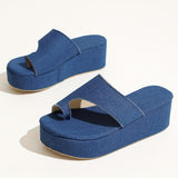 lovefery - Blue Casual Patchwork Solid Color Round Comfortable Wedges Shoes