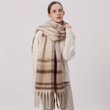 Stylish Multicolor Striped Chunky Scarf Imitation Cashmere Soft Warm Tassel Shawl Autumn Winter Windproof Inelastic Neck Guard Scarf