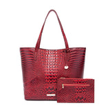 Crocodile Embossed Tote Bag Set, Elegant Shoulder Bag With Clutch Purse, Women's Office & Work Handbag