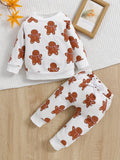 Baby Toddler Christmas Cute Gingerbread Cartoon Print Casual Outfits - 2pcs Sweatshirt Trousers Set