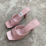 Elegant Girls High Heel Sandals Slippers .stiletto Heel,square Toe Casual Party Summer Women Mules Heels Shoes