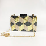 LoveFery - New Women's Bag Vintage Sequins Acrylic Dinner Bag Geometric Checker Splicing Handbag Dress Bag