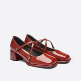 lovevvr - Women Vintage Pin Buckle Square Toe Mary Janes