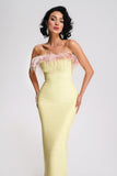 lovefery Melissa Strapless Feather Midi Bandage Dress