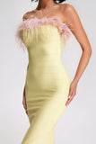 lovefery Melissa Strapless Feather Midi Bandage Dress