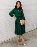 Woodhaven Tie Midi Dress - Hunter Green