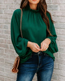 Zea Ruffle Mock Neck Blouse - Hunter Green