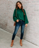 Zea Ruffle Mock Neck Blouse - Hunter Green