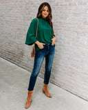 Zea Ruffle Mock Neck Blouse - Hunter Green