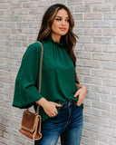 Zea Ruffle Mock Neck Blouse - Hunter Green