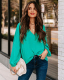 Work Life Balance V-Neck Blouse - Jade