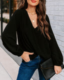 Work Life Balance V-Neck Blouse - Black