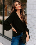 Work Life Balance V-Neck Blouse - Black