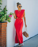 Sweet Escape Cutout Twist Knit Maxi Dress - Red