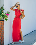 Sweet Escape Cutout Twist Knit Maxi Dress - Red