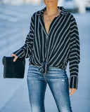 Xara Striped Button Down Blouse - Black