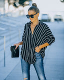 Xara Striped Button Down Blouse - Black